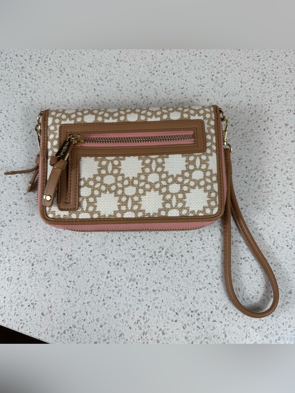 Spartina 449 Multi-Phone Wallet Crossbody Parade Pink & Tan